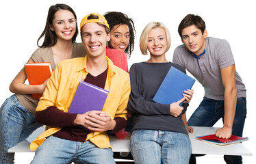 Group of students  isolated over a white background