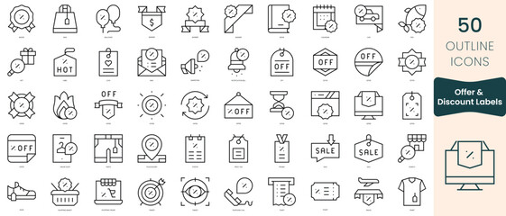 Obraz na płótnie Canvas Set of offer and discount labels icons. Thin linear style icons Pack. Vector Illustration