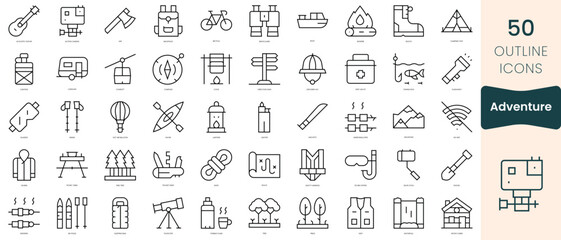 Set of adventure icons. Thin linear style icons Pack. Vector Illustration