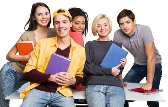 Group of students  isolated over a white background