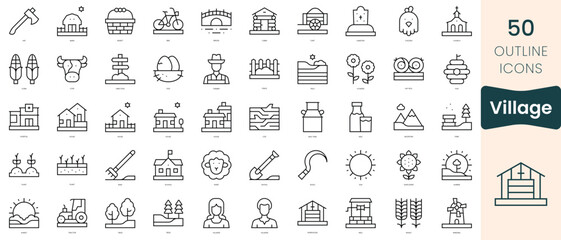 Set of village icons. Thin linear style icons Pack. Vector Illustration