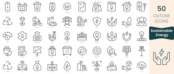 Fototapeta na wymiar Set of sustainable energy icons. Thin linear style icons Pack. Vector Illustration