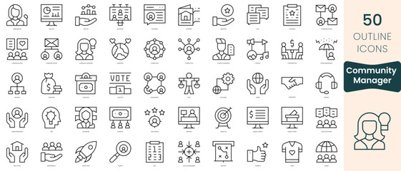 Set of community manager icons. Thin linear style icons Pack. Vector Illustration