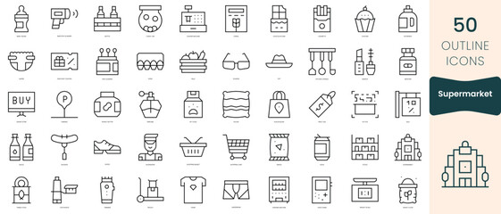 Set of supermarket icons. Thin linear style icons Pack. Vector Illustration