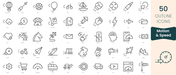 Set of motion and speed icons. Thin linear style icons Pack. Vector Illustration