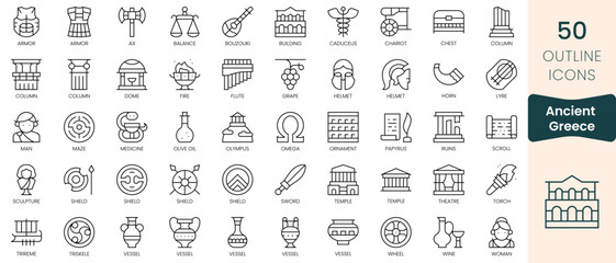 Set of ancient greece icons. Thin linear style icons Pack. Vector Illustration - obrazy, fototapety, plakaty