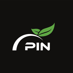 PIN letter nature logo design on black background. PIN creative initials letter leaf logo concept. PIN letter design.