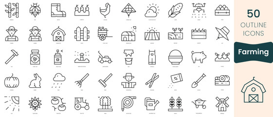Set of farming icons. Thin linear style icons Pack. Vector Illustration