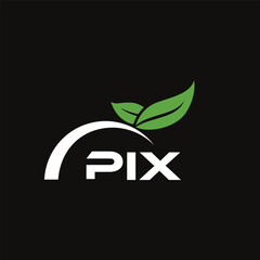 PIX letter nature logo design on black background. PIX creative initials letter leaf logo concept. PIX letter design.