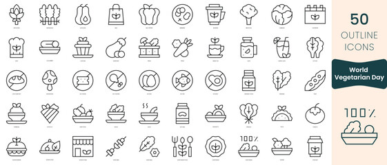 Obraz na płótnie Canvas Set of world vegetarian day icons. Thin linear style icons Pack. Vector Illustration