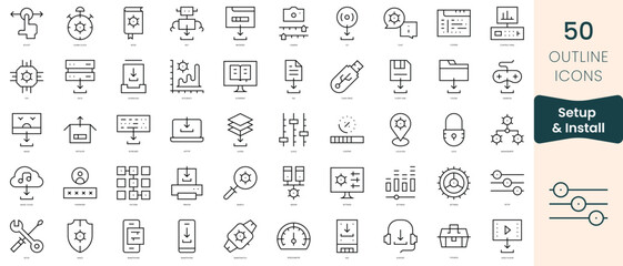 Fototapeta na wymiar Set of setup and install icons. Thin linear style icons Pack. Vector Illustration