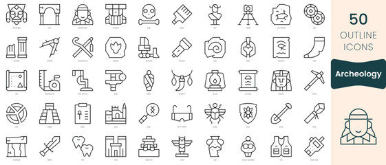 Set of archeology icons. Thin linear style icons Pack. Vector Illustration