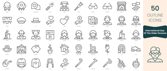 Set of international day of the older persons icons. Thin linear style icons Pack. Vector Illustration