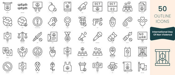 Set of international day of non violence icons. Thin linear style icons Pack. Vector Illustration - obrazy, fototapety, plakaty