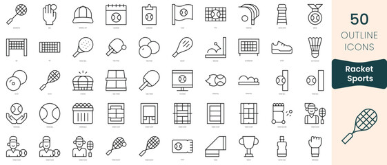 Set of racket sports icons. Thin linear style icons Pack. Vector Illustration