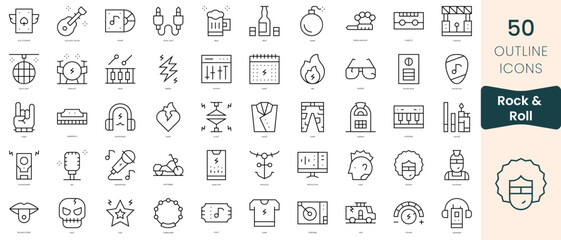 Fototapeta na wymiar Set of rock and roll icons. Thin linear style icons Pack. Vector Illustration
