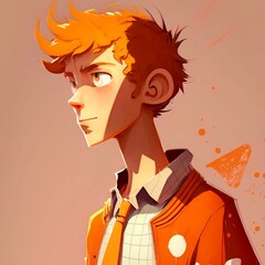 a boy with orange background