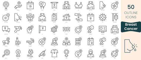 Obraz na płótnie Canvas Set of international day against breast cancer icons. Thin linear style icons Pack. Vector Illustration