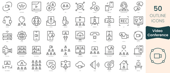 Set of video conference icons. Thin linear style icons Pack. Vector Illustration