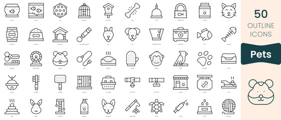 Set of pets icons. Thin linear style icons Pack. Vector Illustration
