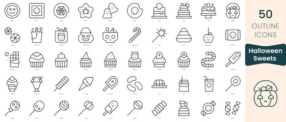 Fototapeta na wymiar Set of halloween sweets and candies icons. Thin linear style icons Pack. Vector Illustration