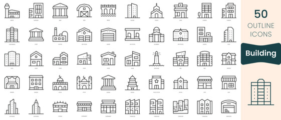 Set of building icons. Thin linear style icons Pack. Vector Illustration