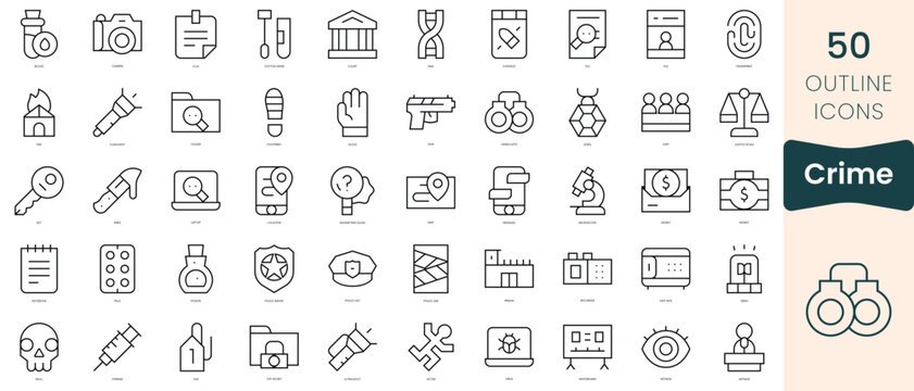 Set of crime icons. Thin linear style icons Pack. Vector Illustration