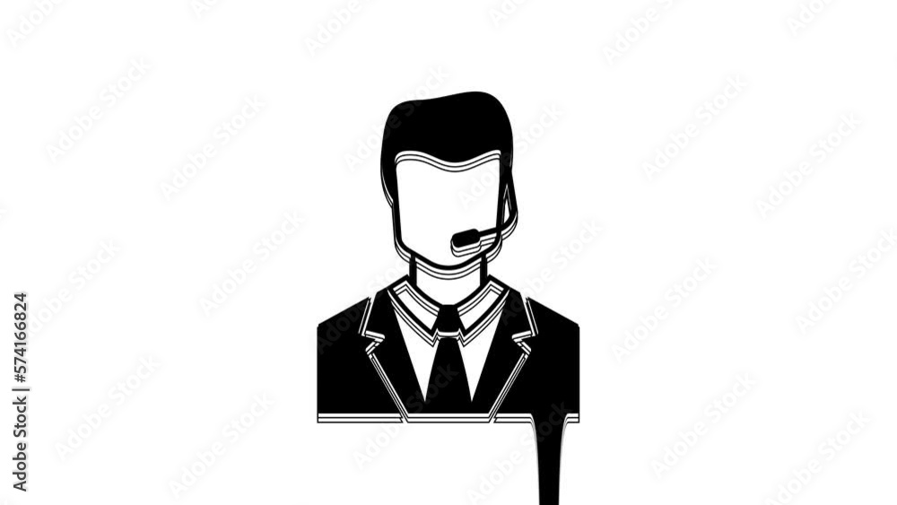 Poster black man with a headset icon isolated on white background. support operator in touch. concept for c