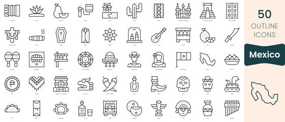 Set of mexico icons. Thin linear style icons Pack. Vector Illustration
