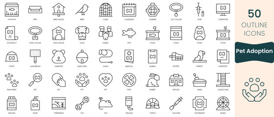 Obraz na płótnie Canvas Set of pet adoption icons. Thin linear style icons Pack. Vector Illustration