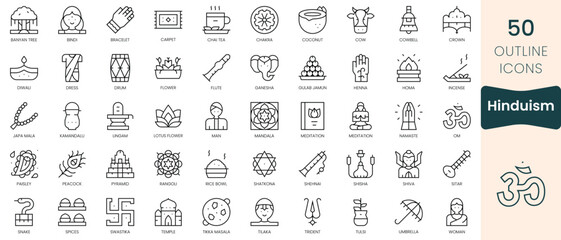 Set of hinduism icons. Thin linear style icons Pack. Vector Illustration