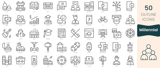 Fototapeta na wymiar Set of millennial icons. Thin linear style icons Pack. Vector Illustration