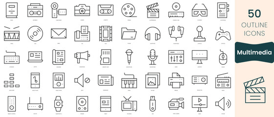 Set of multimedia icons. Thin linear style icons Pack. Vector Illustration