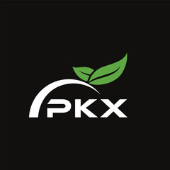 PKX letter nature logo design on black background. PKX creative initials letter leaf logo concept. PKX letter design.