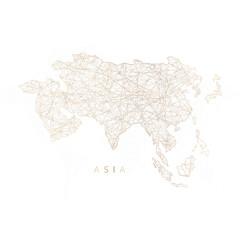Fototapeta na wymiar Low poly map of Asia Continent. Gold polygonal wireframe. Glittering vector with gold particles on white background. Vector illustration eps 10.