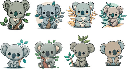Vector collection of cute koala for children cartoons. Collection of koala