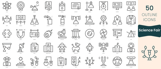 Set of science fair icons. Thin linear style icons Pack. Vector Illustration