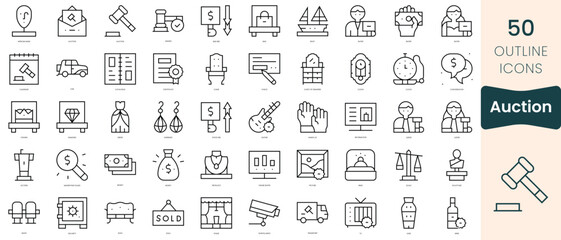 Set of auction icons. Thin linear style icons Pack. Vector Illustration