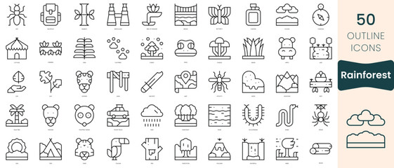 Naklejka na ściany i meble Set of rainforest icons. Thin linear style icons Pack. Vector Illustration