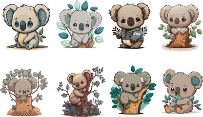 Vector collection of cute koala for children cartoons. Collection of koala © AI