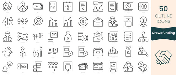 Set of crowdfunding icons. Thin linear style icons Pack. Vector Illustration