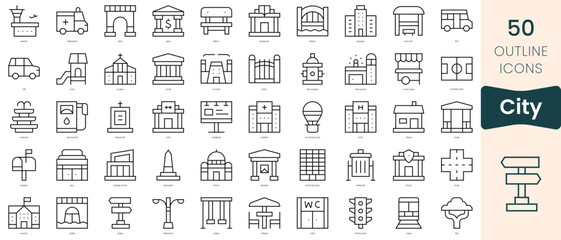 Set of city icons. Thin linear style icons Pack. Vector Illustration