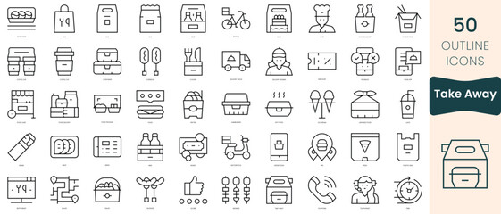 Set of take away icons. Thin linear style icons Pack. Vector Illustration