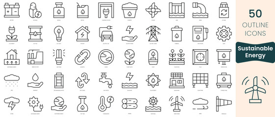 Set of sustainable energy icons. Thin linear style icons Pack. Vector Illustration