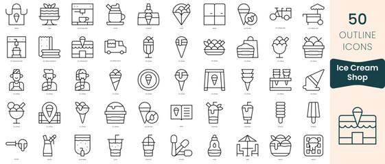 Obraz na płótnie Canvas Set of ice cream shop icons. Thin linear style icons Pack. Vector Illustration