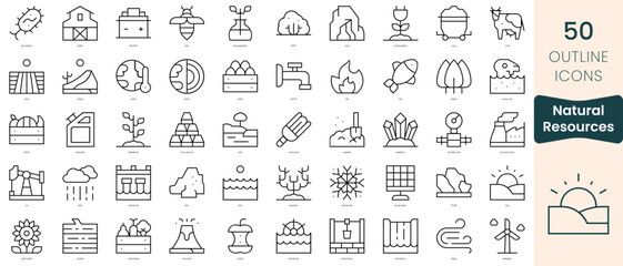 Set of natural resources icons. Thin linear style icons Pack. Vector Illustration