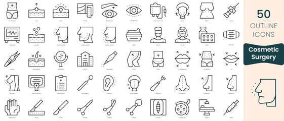 Set of cosmetic surgery icons. Thin linear style icons Pack. Vector Illustration