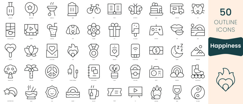 Set of happiness icons. Thin linear style icons Pack. Vector Illustration