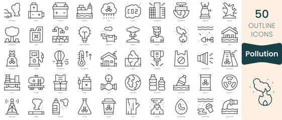 Set of pollution icons. Thin linear style icons Pack. Vector Illustration