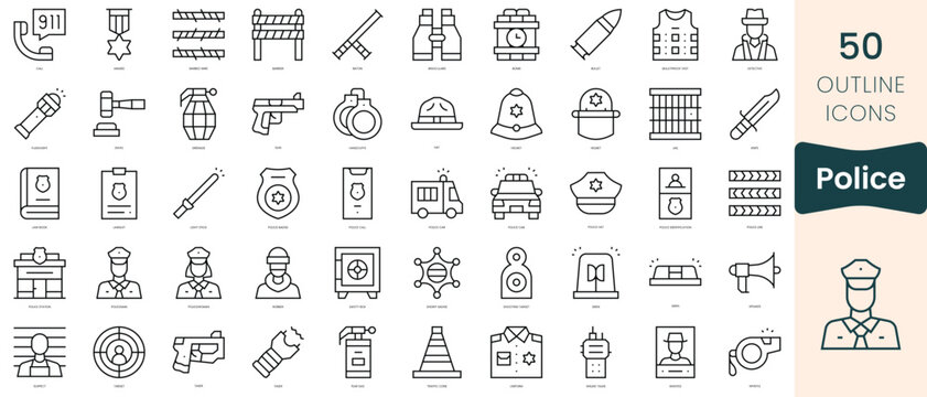Set of police icons. Thin linear style icons Pack. Vector Illustration